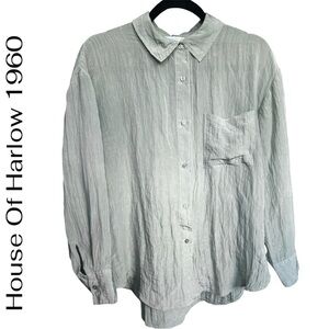 ❤️ House of Harlow 1960 Crinkle Button-Up Shirt Size Small